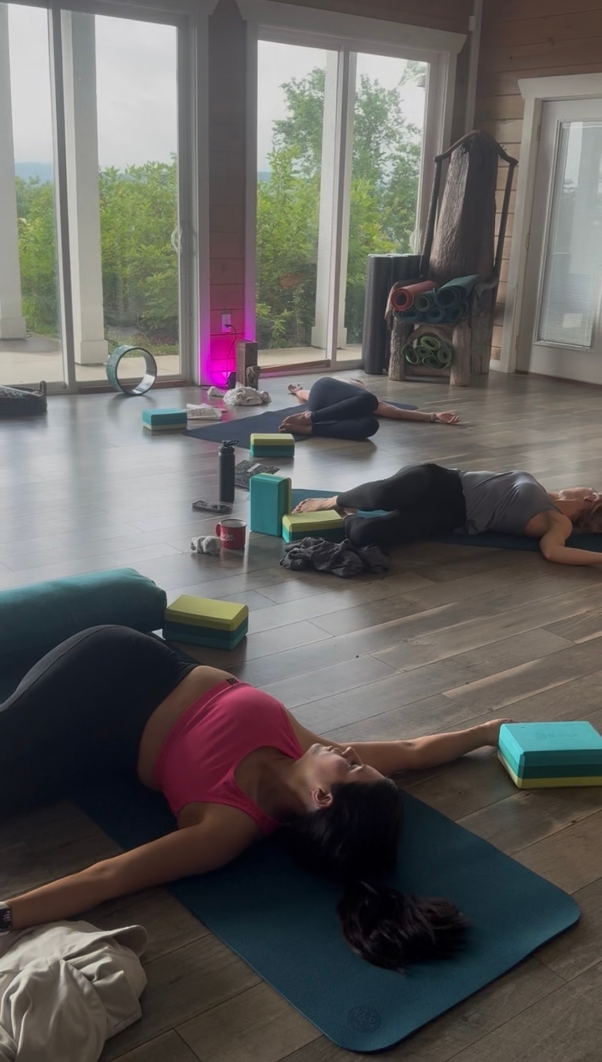 Group yoga class in the Tennessee retreat studio